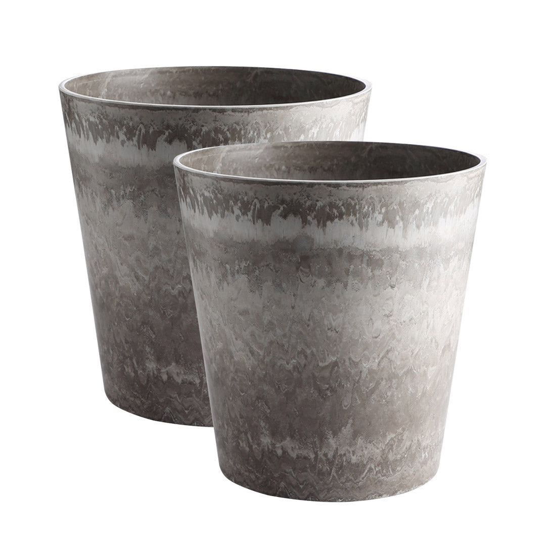 NNEAGS 2X 27cm Rock Grey Round Resin Plant Flower Pot in Cement Pattern Planter Cachepot for Indoor Home Office