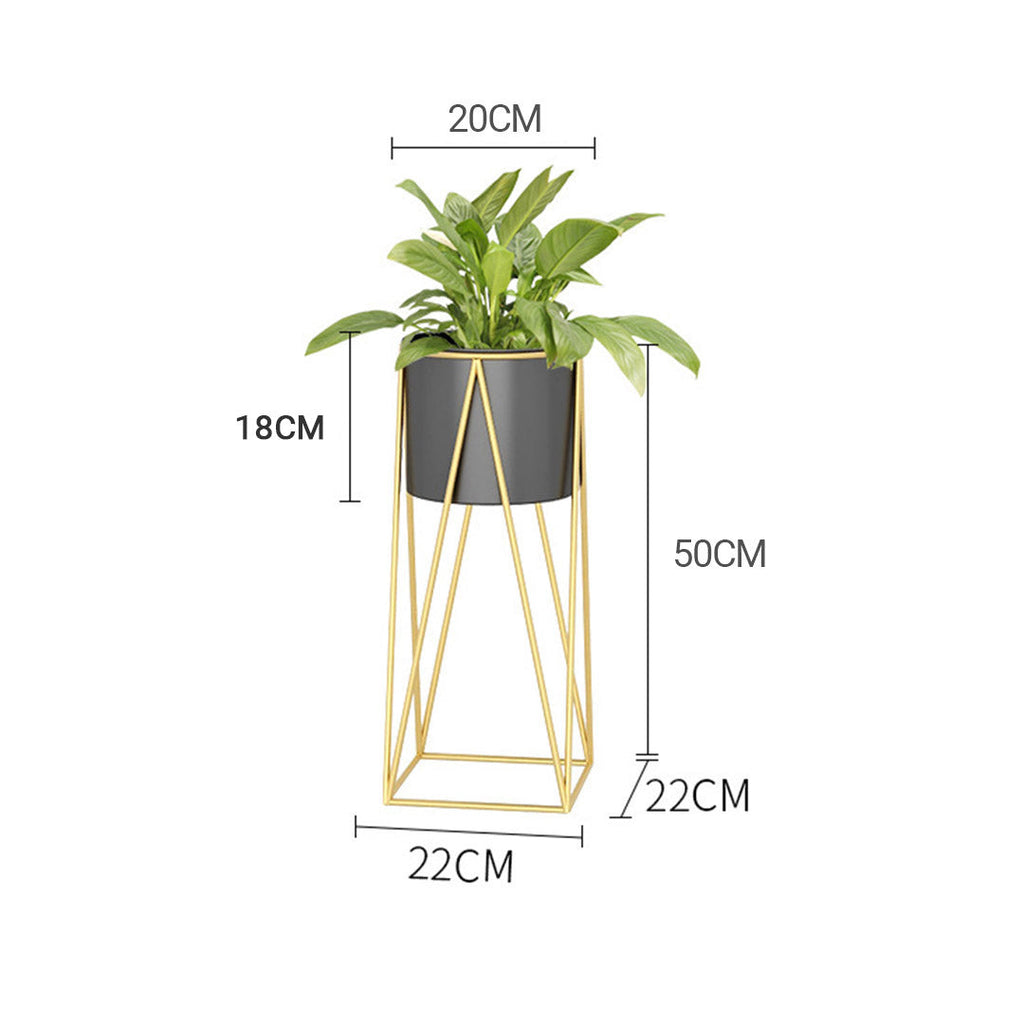 NNEAGS 2X 50cm Gold Metal Plant Stand with Black Flower Pot Holder Corner Shelving Rack Indoor Display