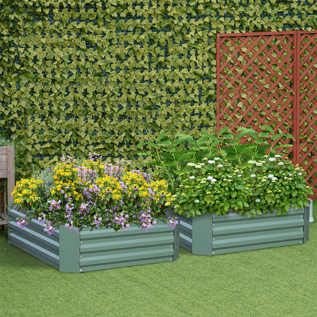 NNEAGS 2X 120X60cm Rectangle Galvanised Raised Garden Bed Vegetable Herb Flower Outdoor Planter Box