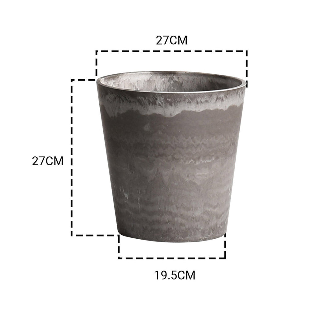NNEAGS 2X 27cm Rock Grey Round Resin Plant Flower Pot in Cement Pattern Planter Cachepot for Indoor Home Office