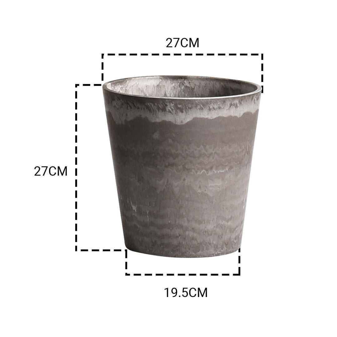 NNEAGS 2X 27cm Rock Grey Round Resin Plant Flower Pot in Cement Pattern Planter Cachepot for Indoor Home Office