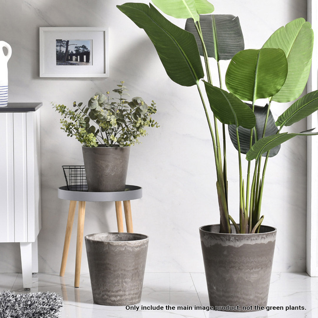 NNEAGS 2X 27cm Rock Grey Round Resin Plant Flower Pot in Cement Pattern Planter Cachepot for Indoor Home Office