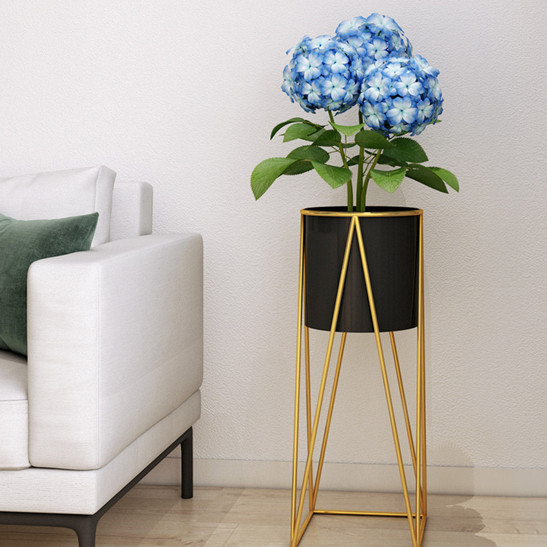 NNEAGS 2X 50cm Gold Metal Plant Stand with Black Flower Pot Holder Corner Shelving Rack Indoor Display