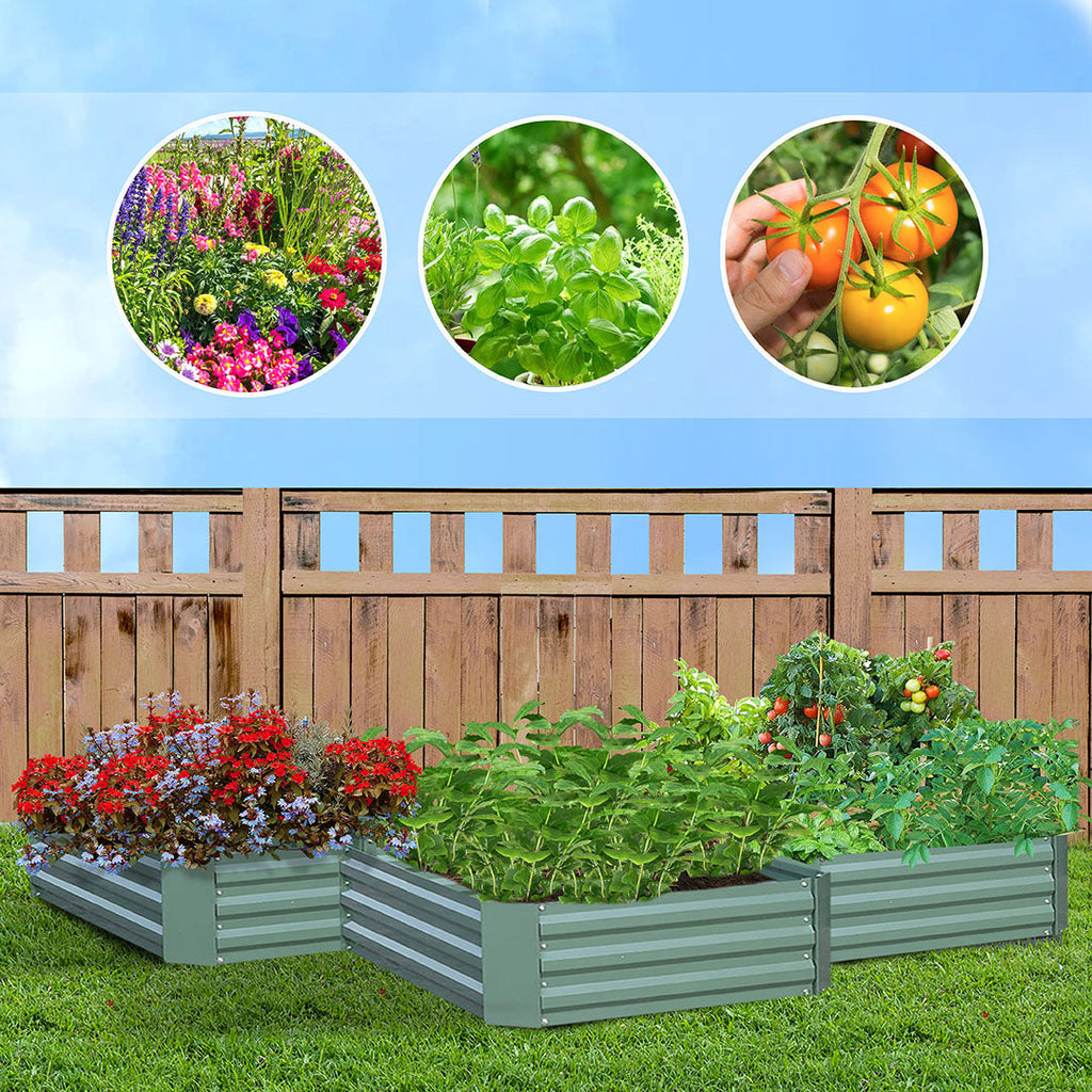 NNEAGS 2X 120X60cm Rectangle Galvanised Raised Garden Bed Vegetable Herb Flower Outdoor Planter Box