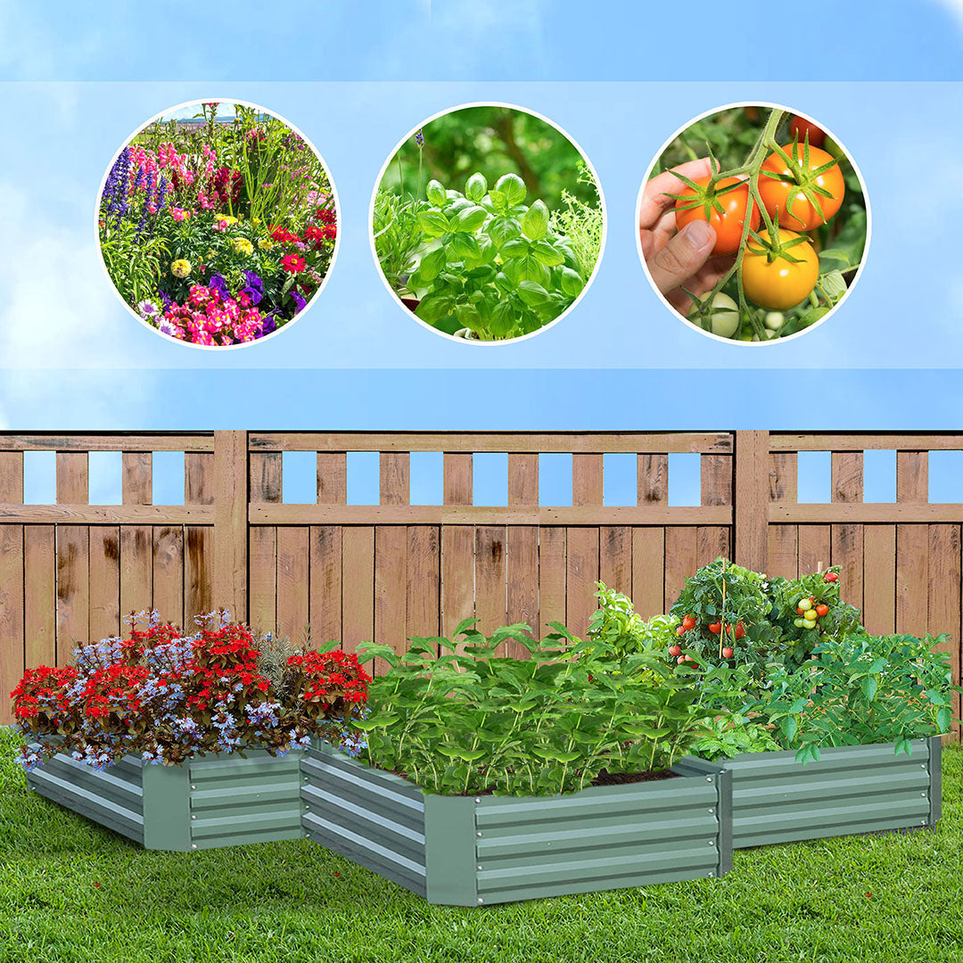 NNEAGS 2X 120X60cm Rectangle Galvanised Raised Garden Bed Vegetable Herb Flower Outdoor Planter Box