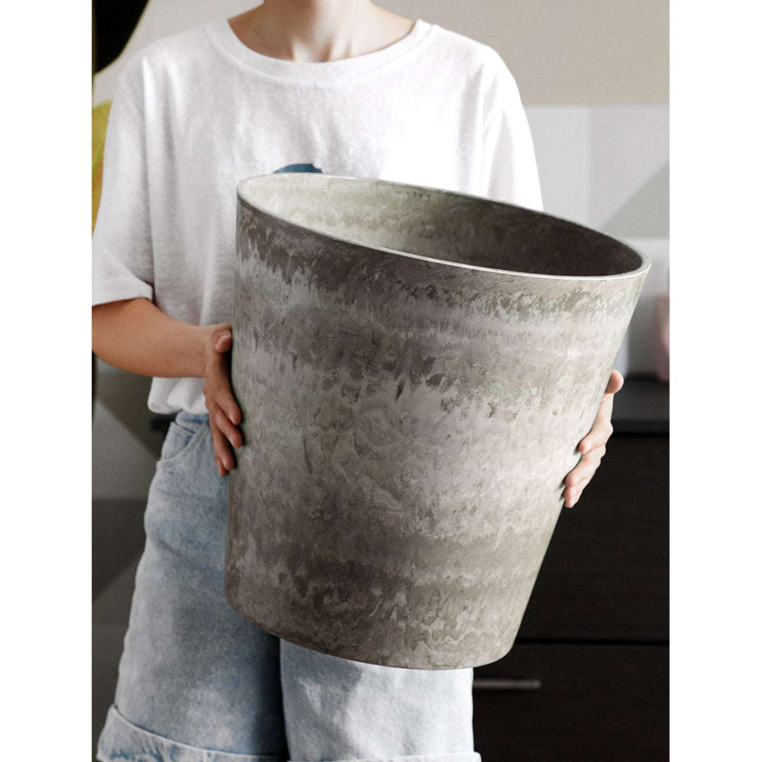 NNEAGS 2X 27cm Rock Grey Round Resin Plant Flower Pot in Cement Pattern Planter Cachepot for Indoor Home Office