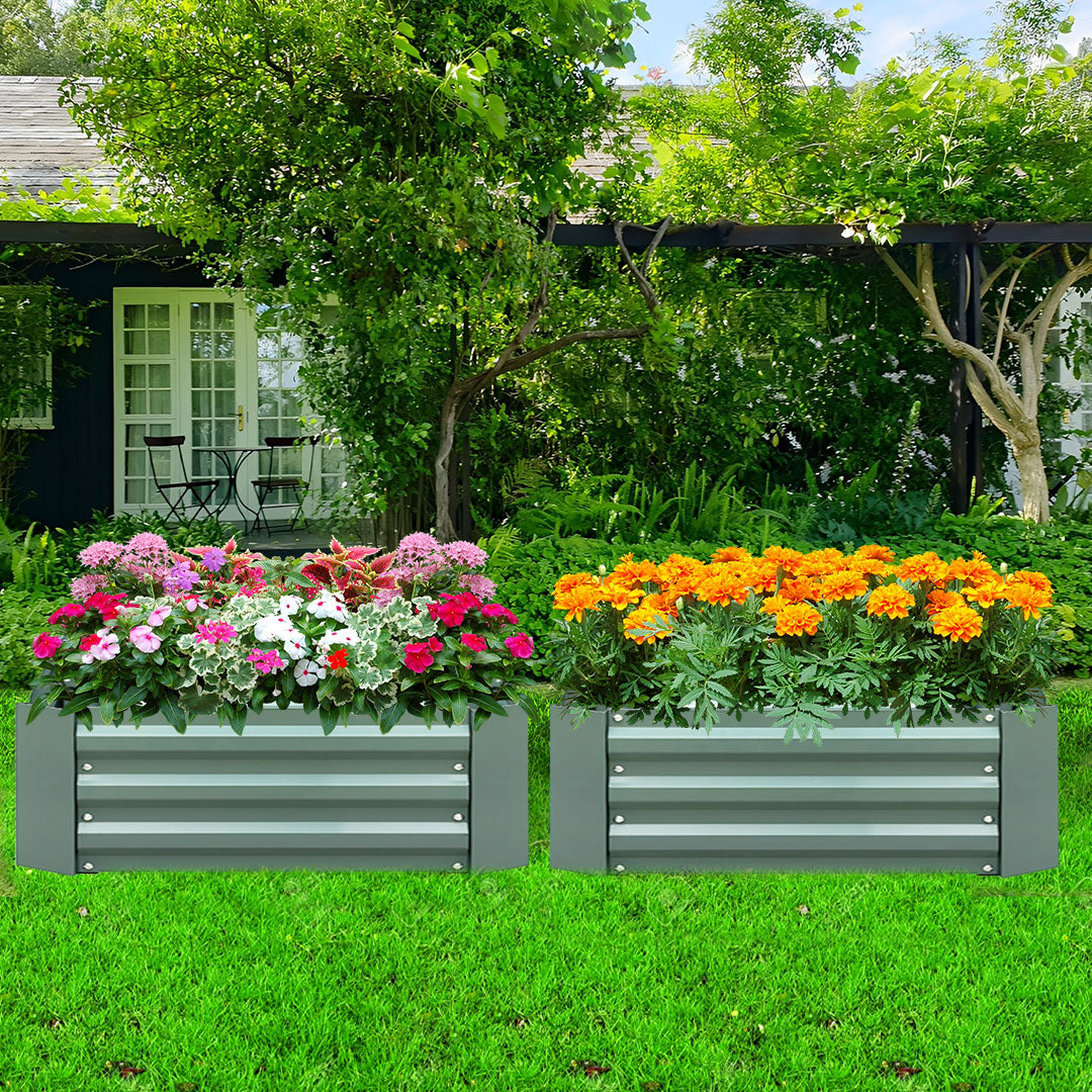 NNEAGS 2X 120X60cm Rectangle Galvanised Raised Garden Bed Vegetable Herb Flower Outdoor Planter Box