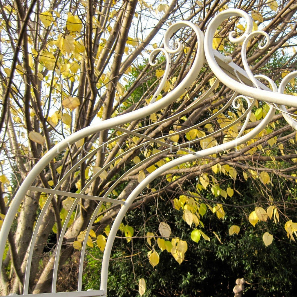 Ornate Metal Garden Arch - Distressed Cream