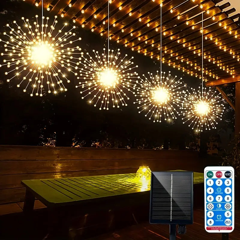 NNETM Outdoor Solar Firework Lights - 4-Pack 480 LED Starburst Hanging Lights