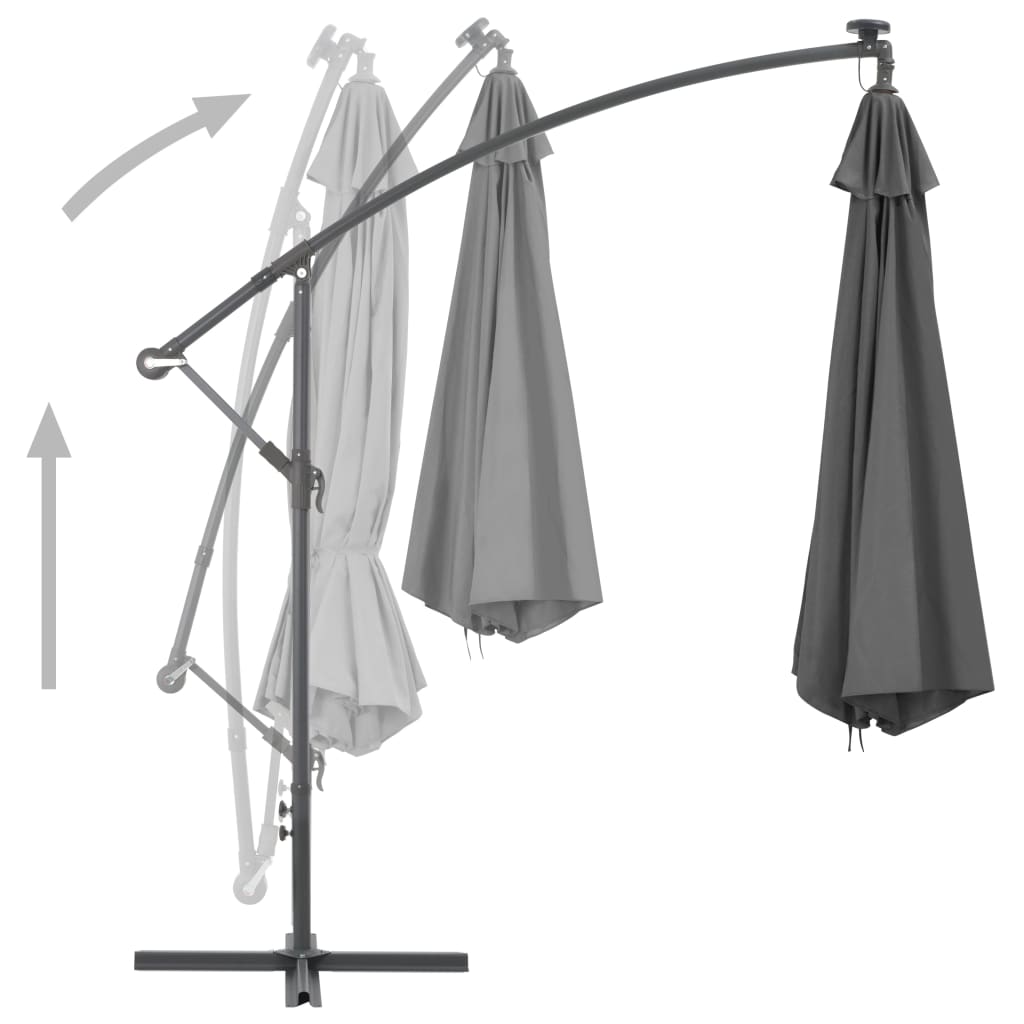 NNEVL Cantilever Umbrella with LED Lights and Metal Pole 350 cm Anthracite