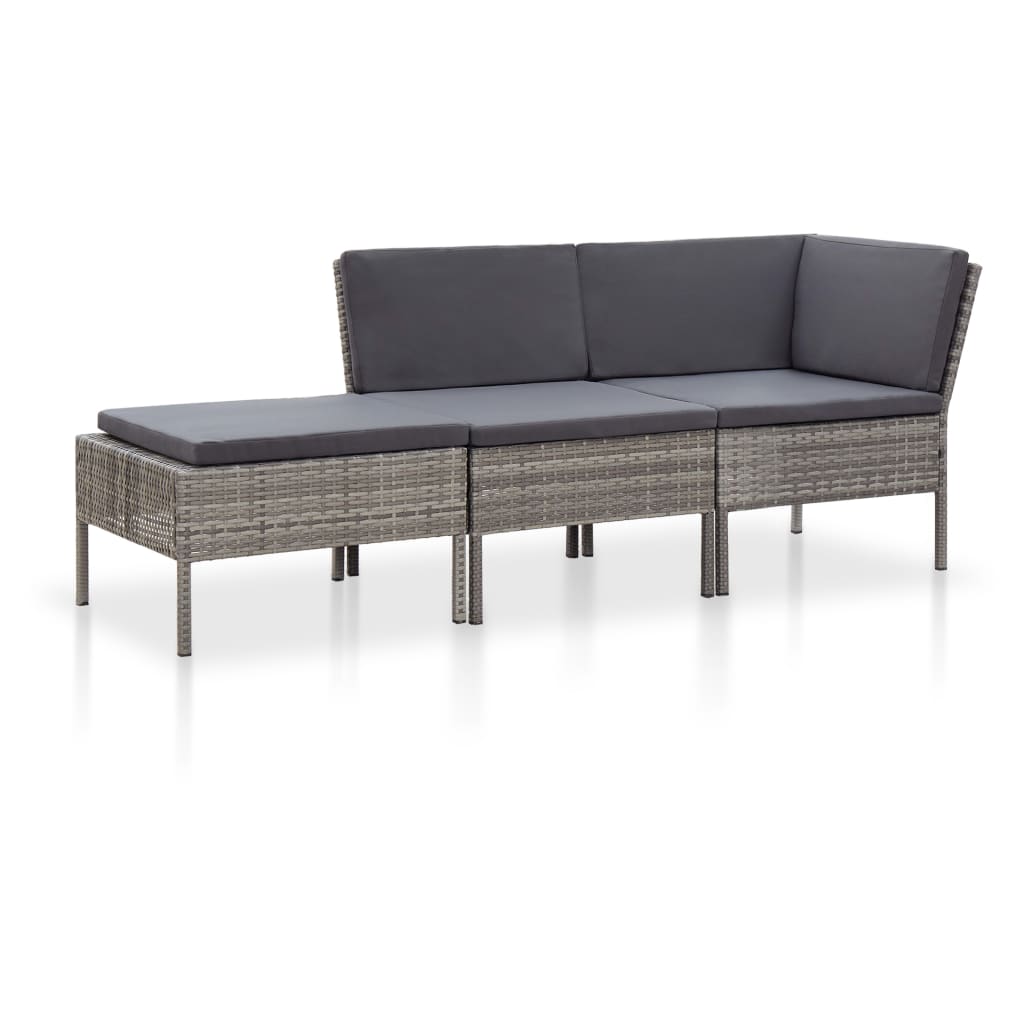 NNEVL 3 Piece Garden Lounge Set with Cushions Poly Rattan Grey
