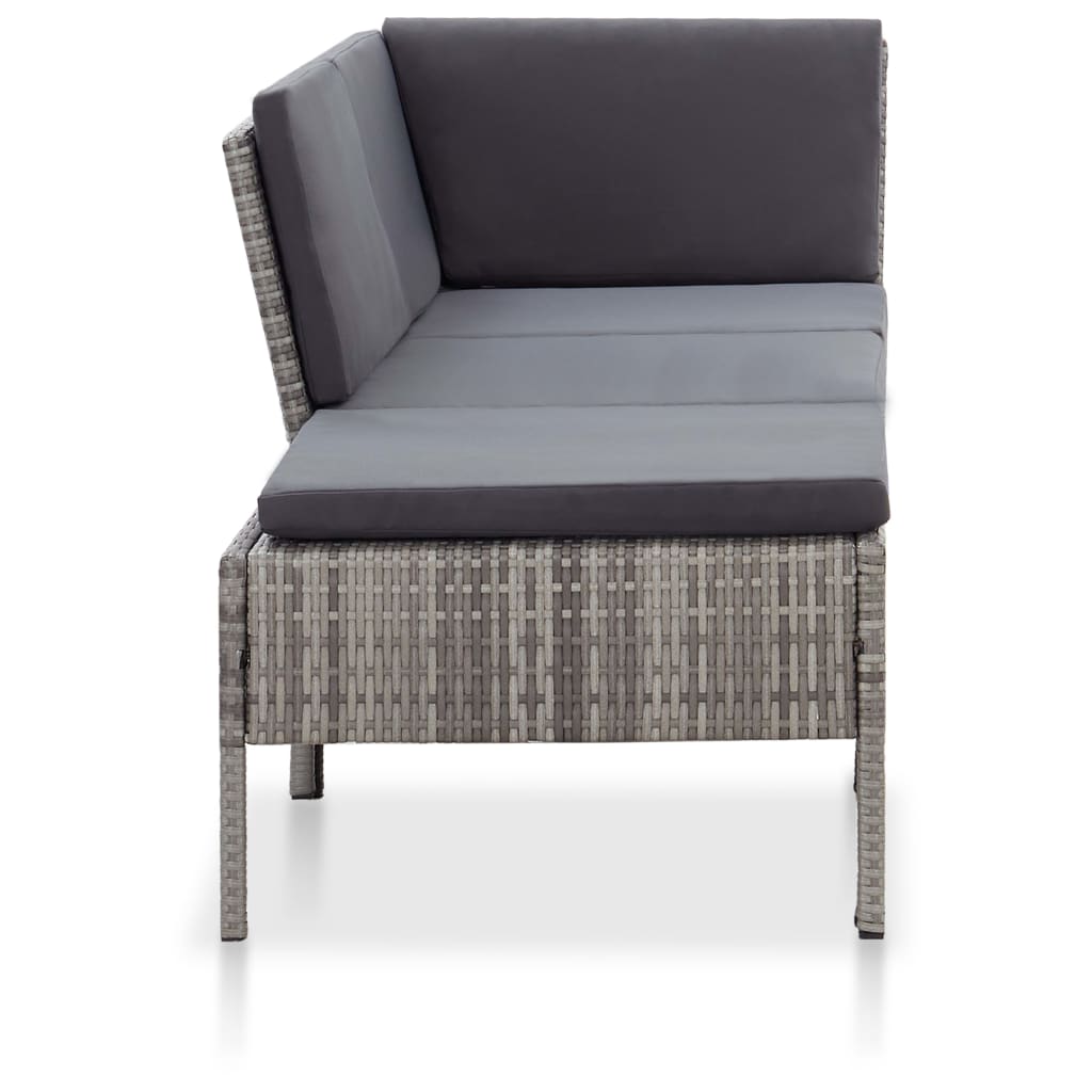 NNEVL 3 Piece Garden Lounge Set with Cushions Poly Rattan Grey