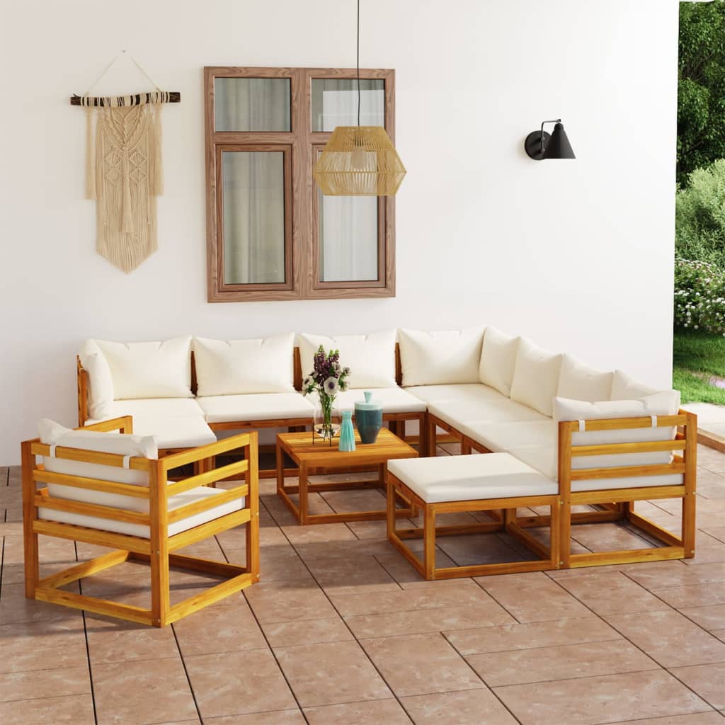 NNEVL 12 Piece Garden Lounge Set with Cushion Cream Solid Acacia Wood