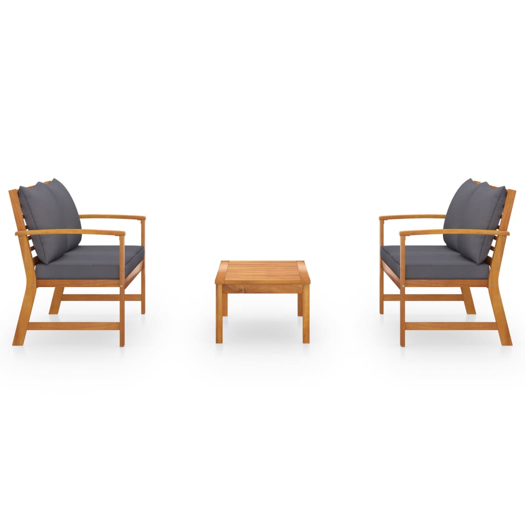 NNEVL 3 Piece Garden Lounge Set with Cushion Solid Acacia Wood