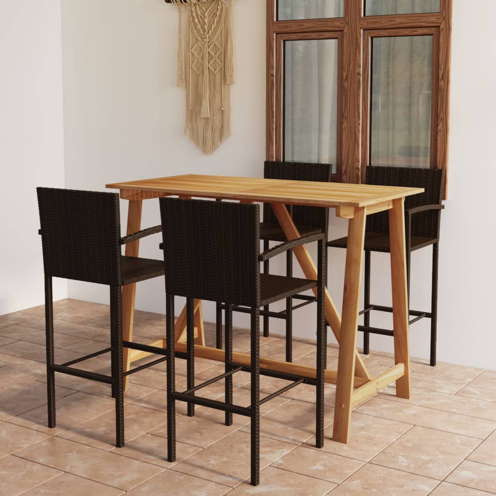 NNEVL 5 Piece Garden Bar Set Brown