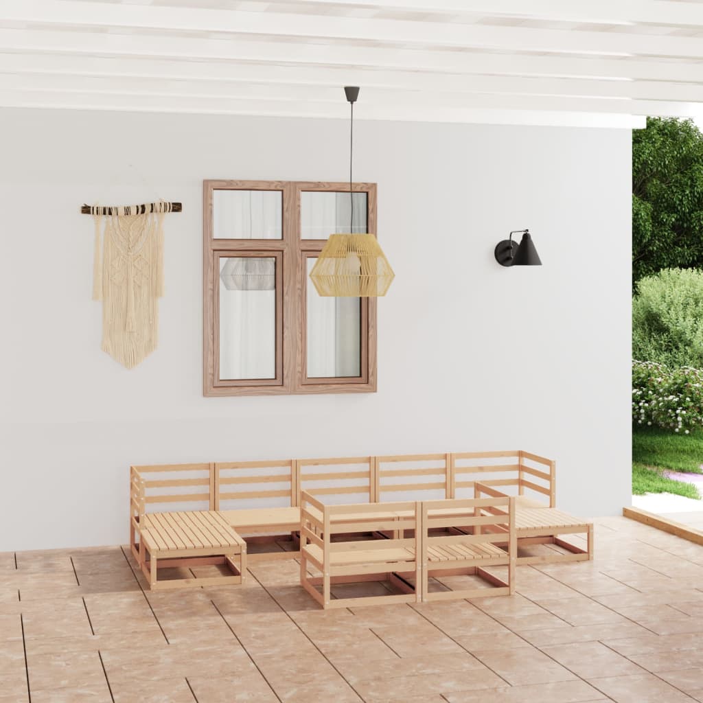 NNEVL 9 Piece Garden Lounge Set Solid Pinewood