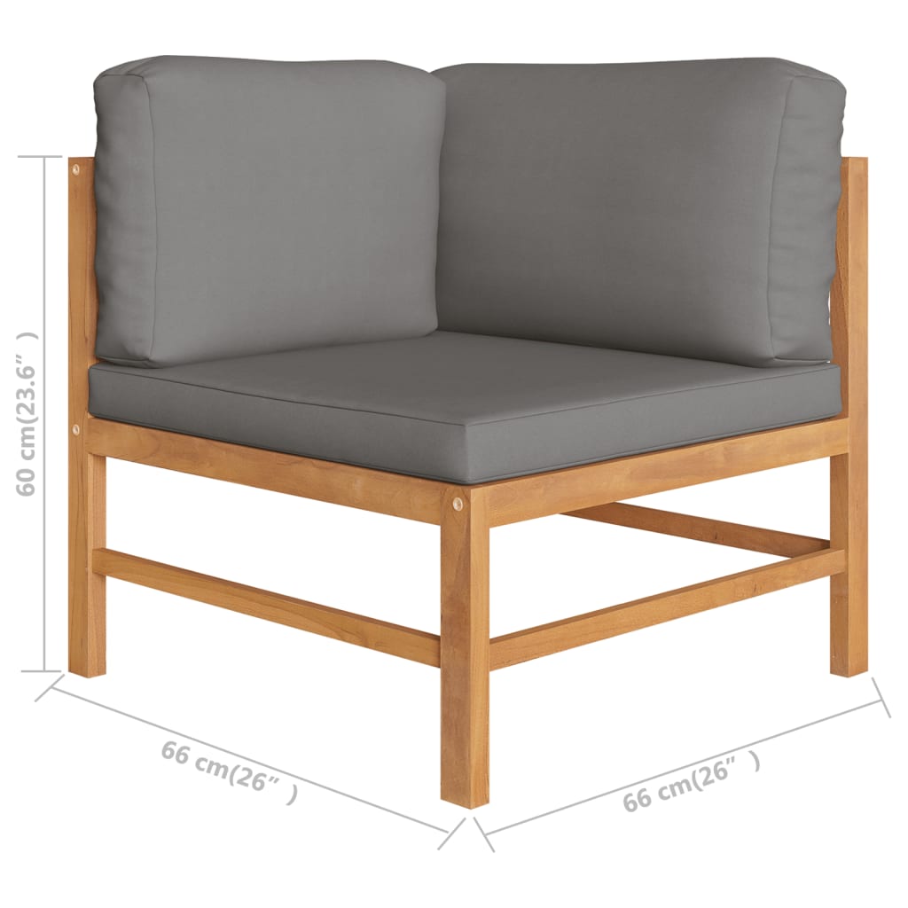 NNEVL 6 Piece Garden Lounge Set with Grey Cushions Solid Teak Wood