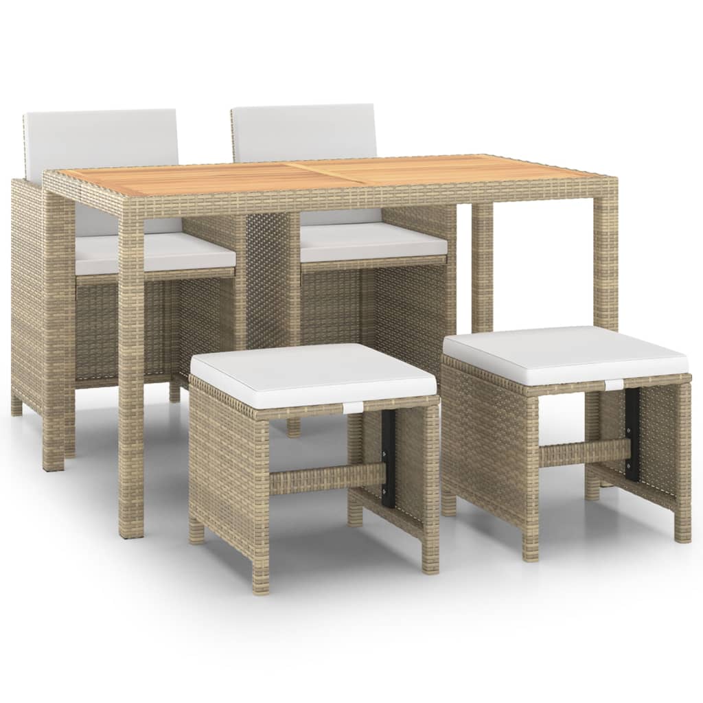 NNEVL 5 Piece Garden Dining Set with Cushions Poly Rattan Beige