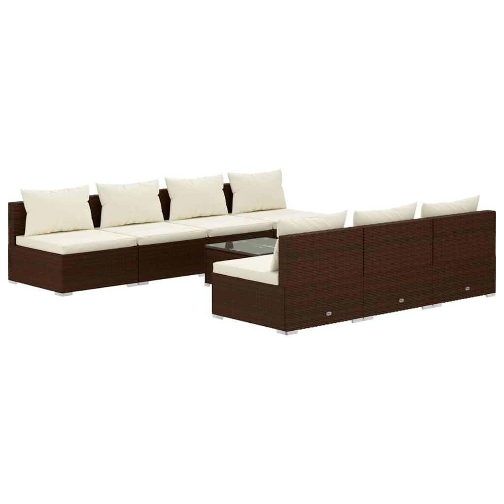 NNEVL 8 Piece Garden Lounge Set with Cushions Poly Rattan Brown