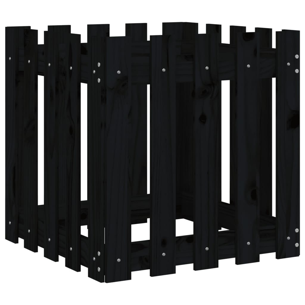 NNEVL Garden Planter with Fence Design Black 50x50x50 cm Solid Wood Pine