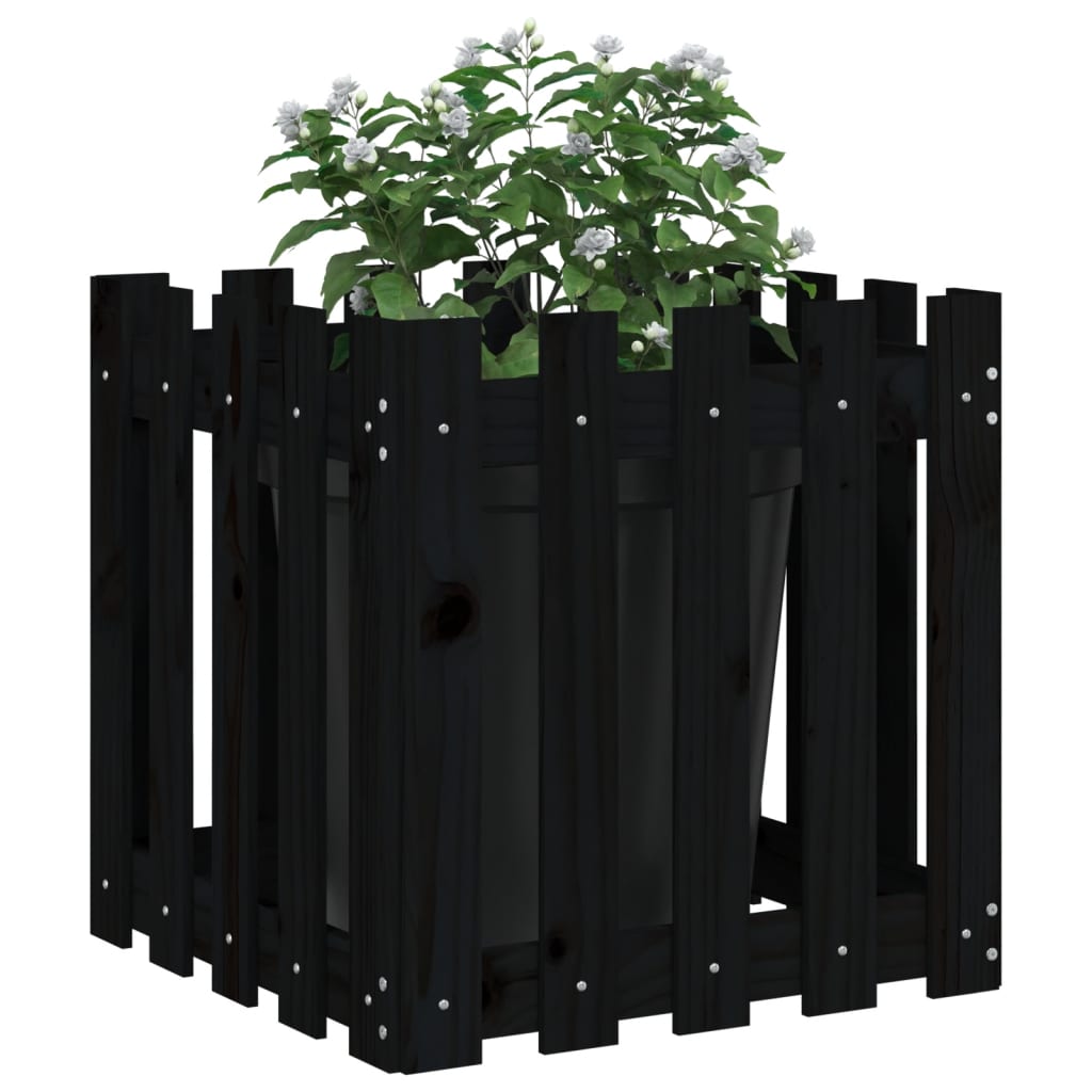 NNEVL Garden Planter with Fence Design Black 50x50x50 cm Solid Wood Pine