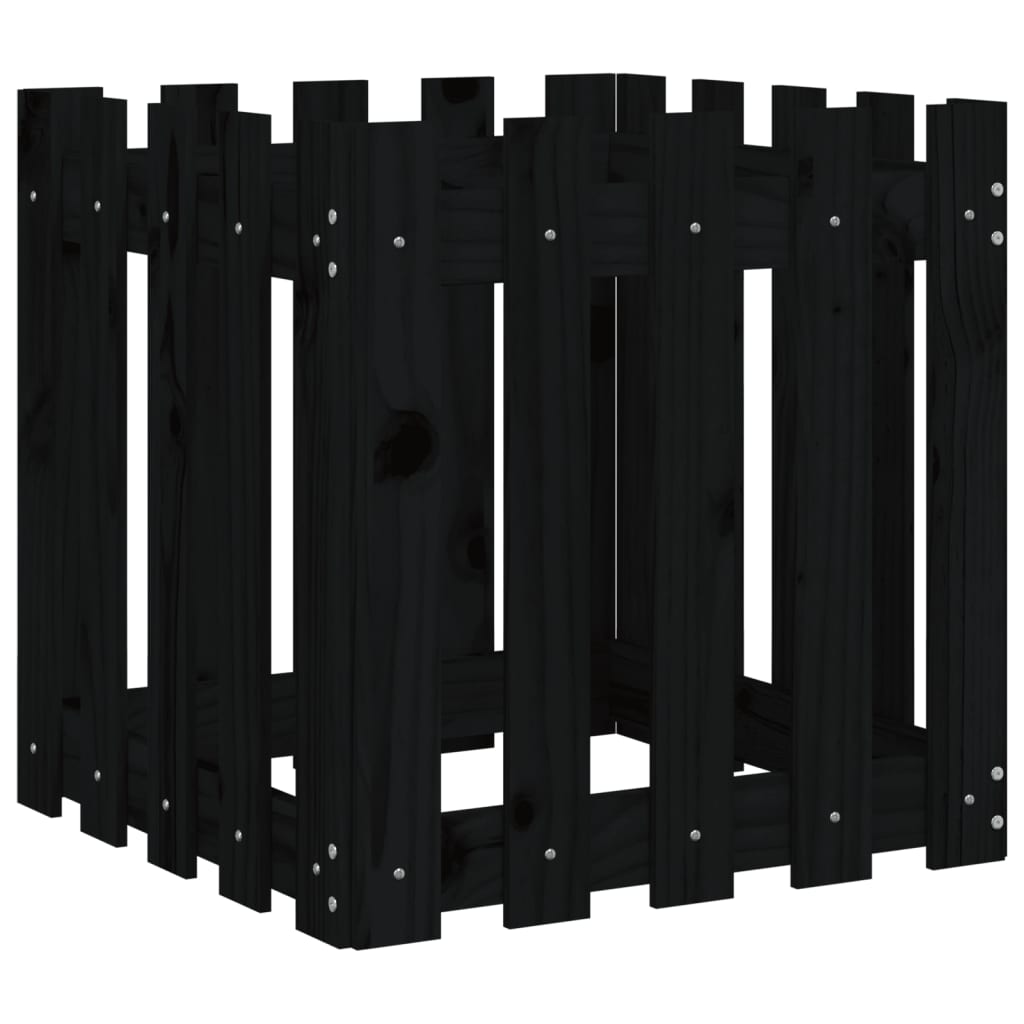 NNEVL Garden Planter with Fence Design Black 50x50x50 cm Solid Wood Pine