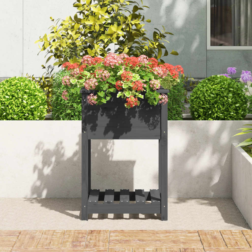 NNEVL Planter with Shelf Grey 54x54x81 cm Solid Wood Pine
