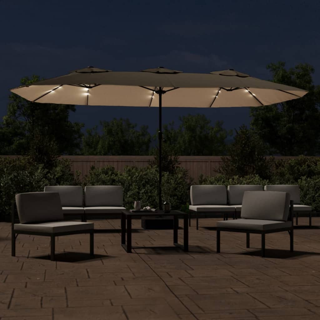 NNEVL Double-Head Parasol with LEDs Taupe 449x245 cm