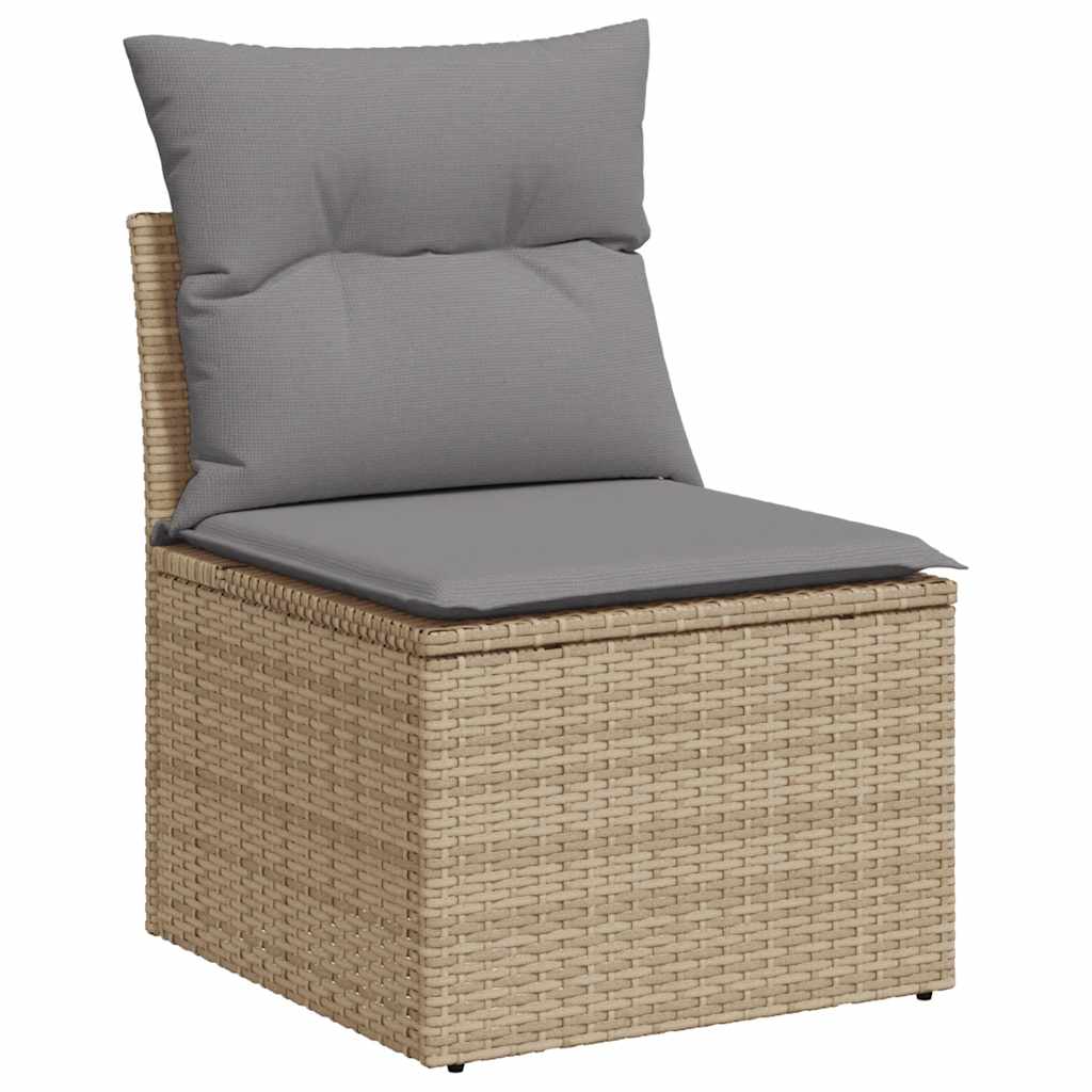 NNEVL 10 Piece Garden Sofa Set with Cushions Beige Poly Rattan Acacia