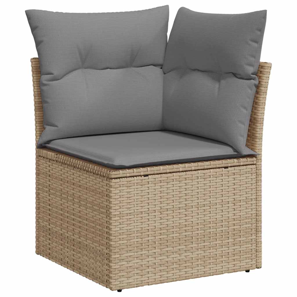 NNEVL 10 Piece Garden Sofa Set with Cushions Beige Poly Rattan Acacia