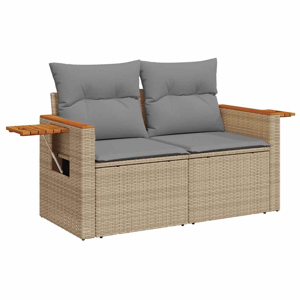 NNEVL 10 Piece Garden Sofa Set with Cushions Beige Poly Rattan Acacia