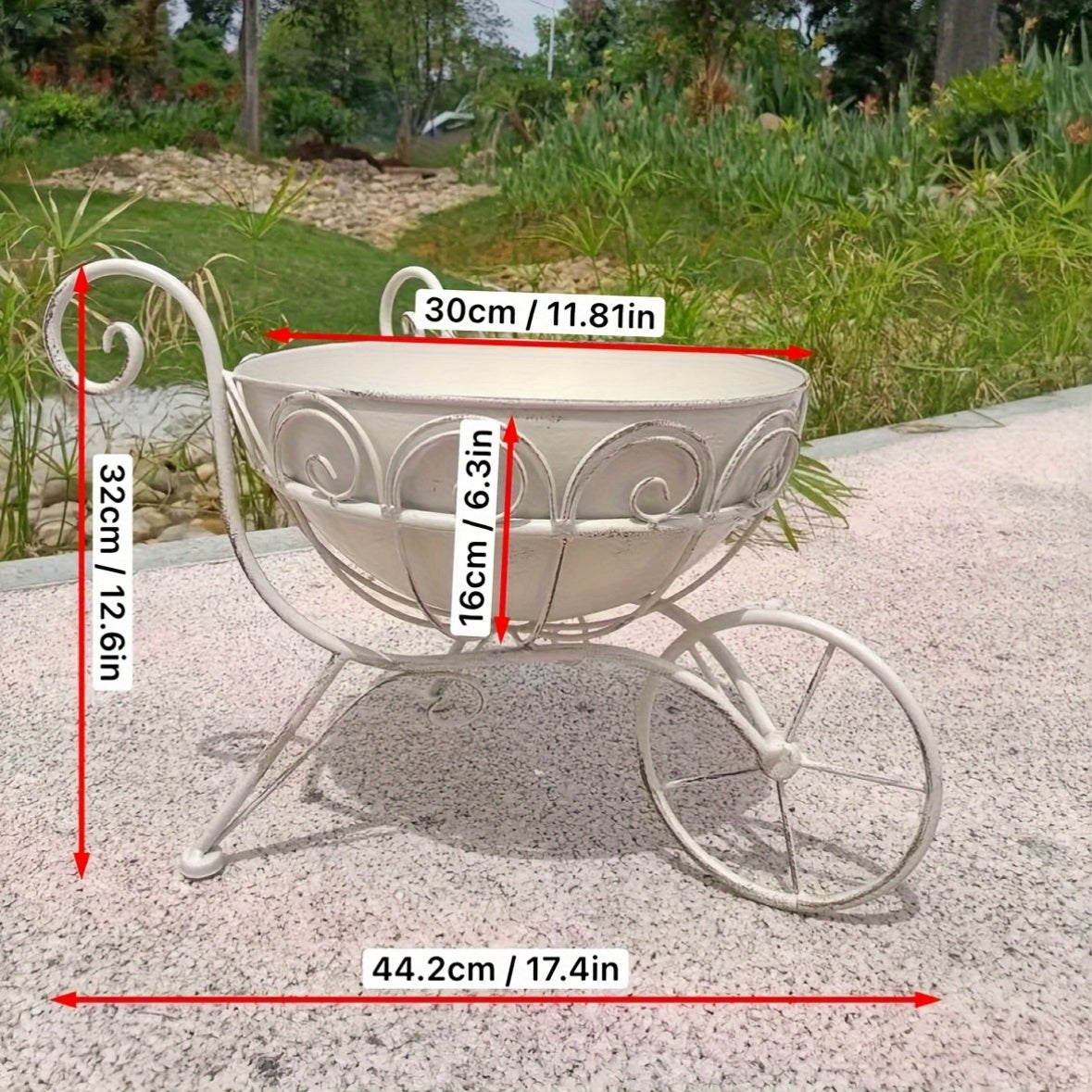 NNETM Vintage Iron Garden Cart Planter with Drainage