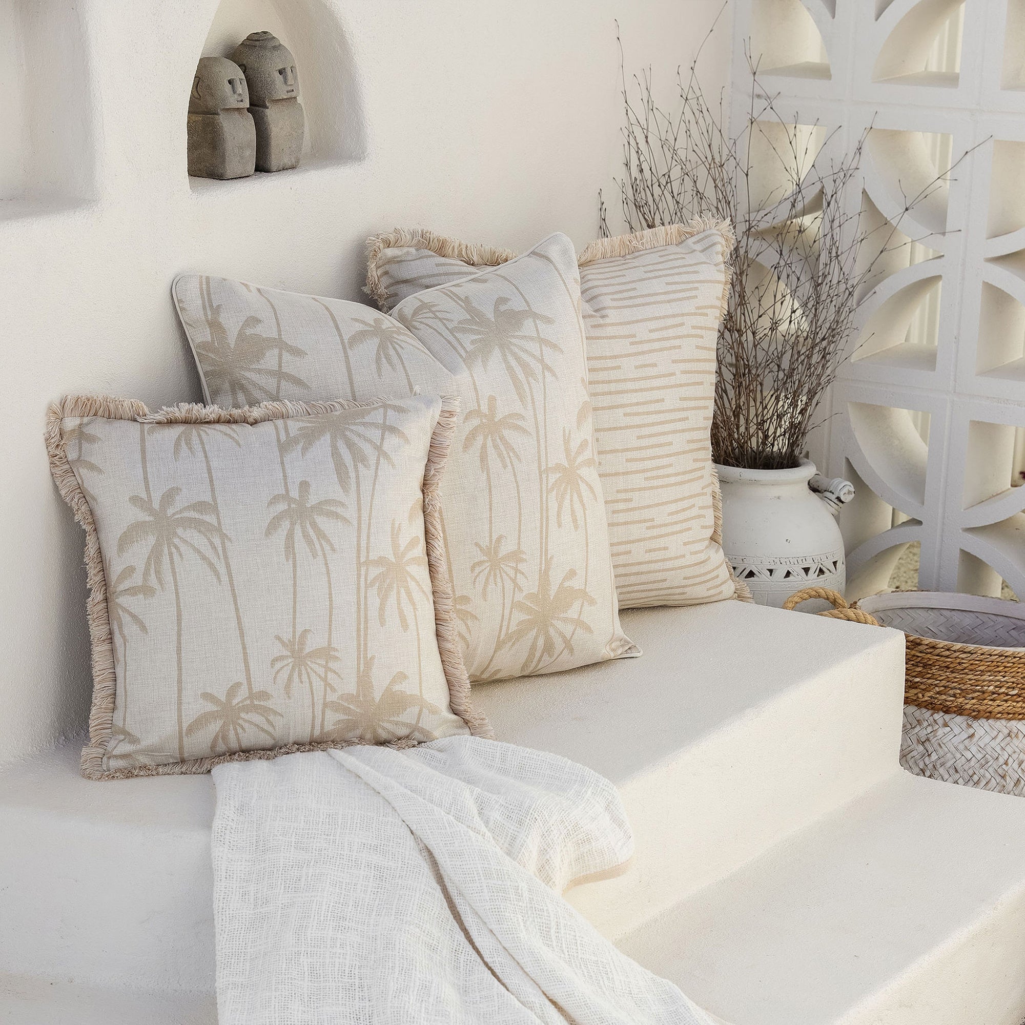Cushion Cover-With Piping-Tall Palms Beige-60cm x 60cm