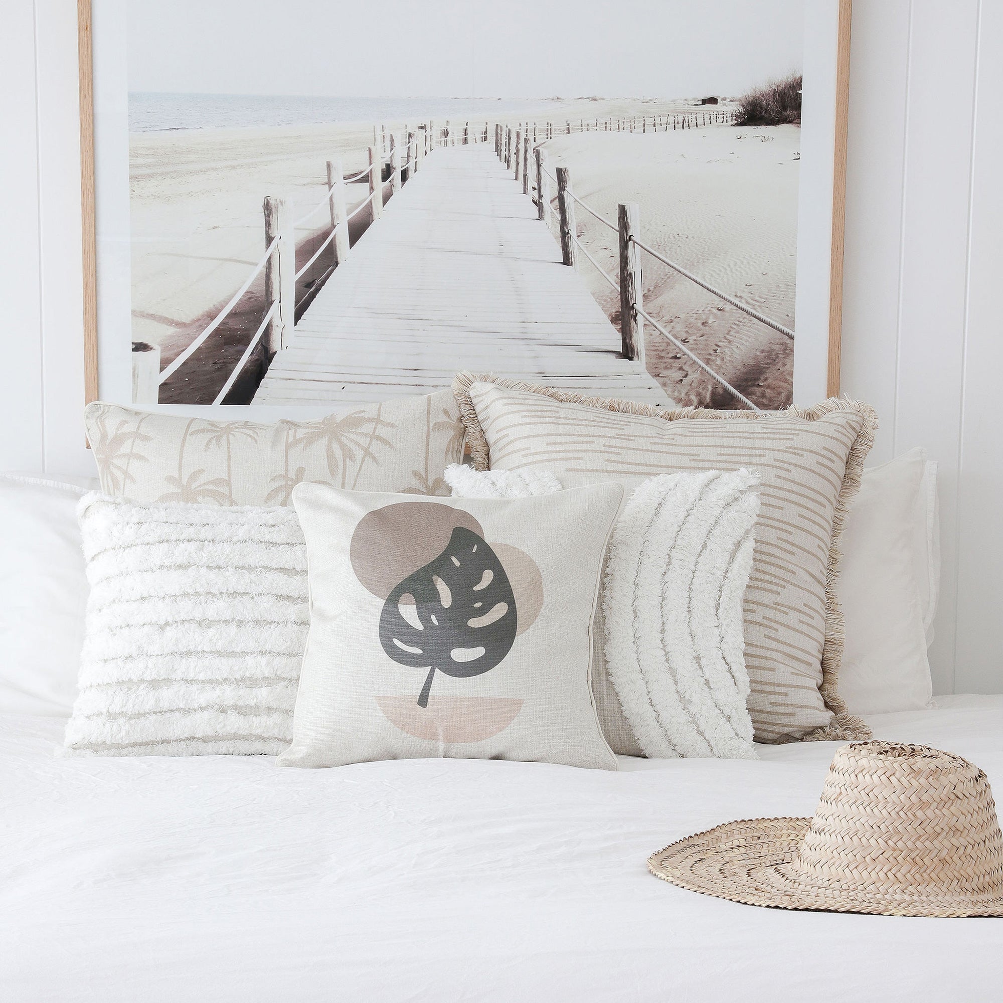 Cushion Cover-With Piping-Tall Palms Beige-60cm x 60cm