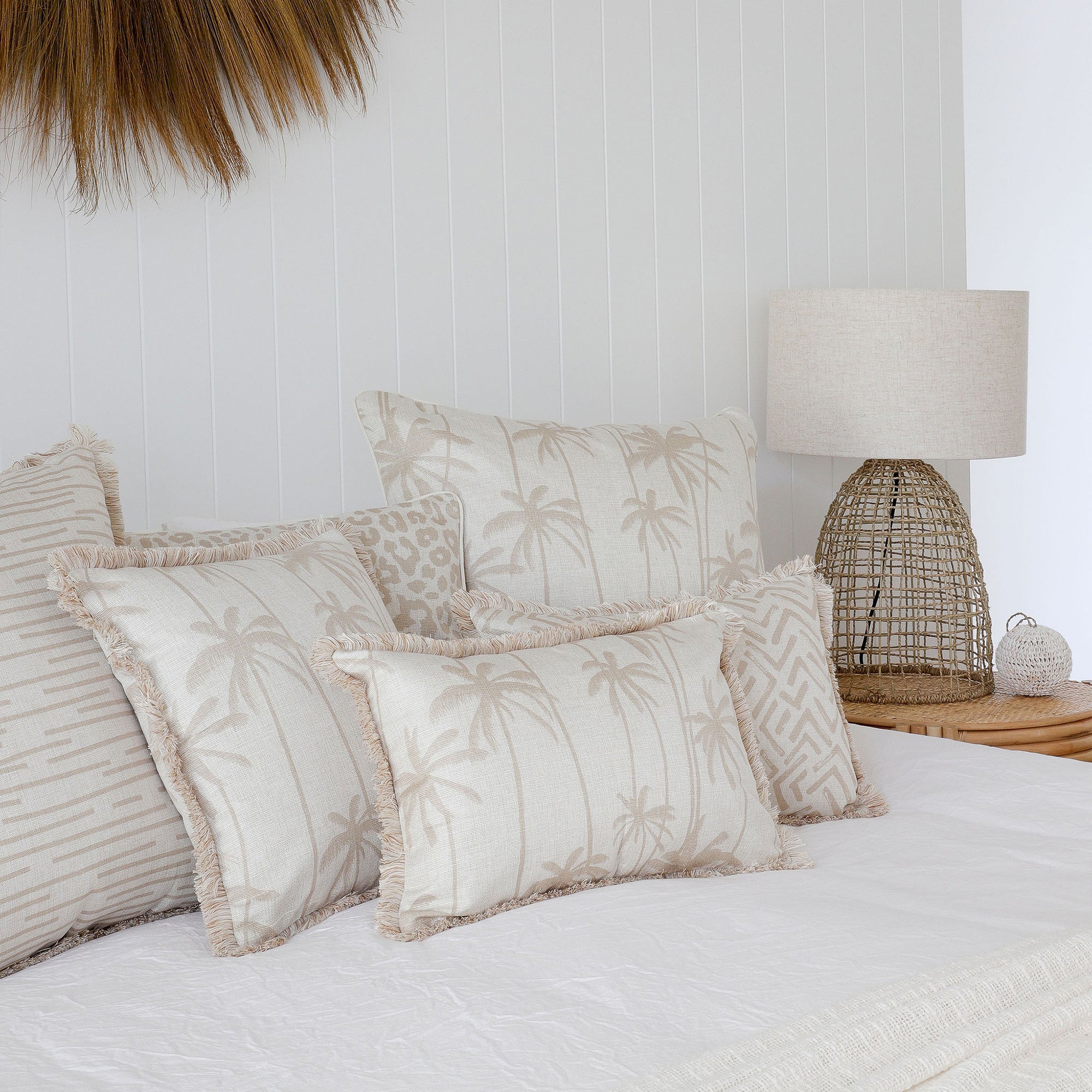 Cushion Cover-With Piping-Tall Palms Beige-60cm x 60cm