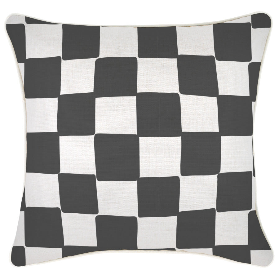 Cushion Cover-With Piping-Check Charcoal-45cm x 45cm