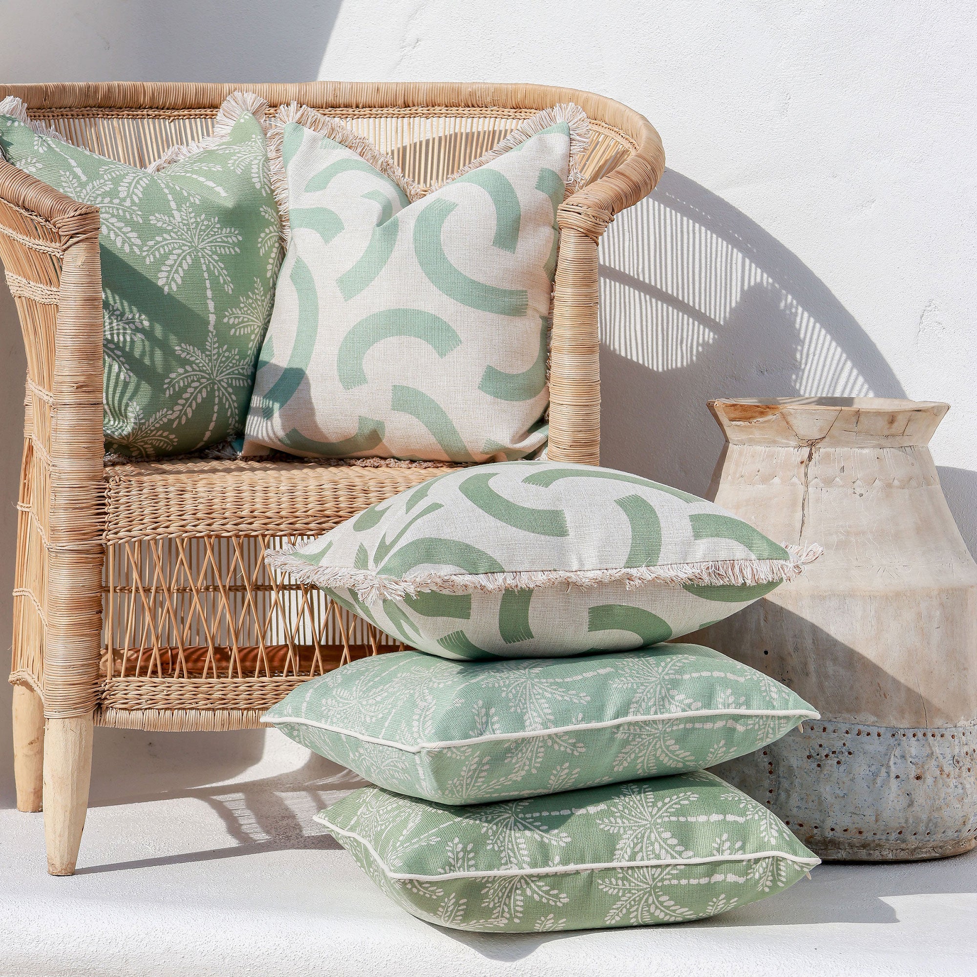 Cushion Cover-Coastal Fringe-Cabana Palms Sage-60cm x 60cm