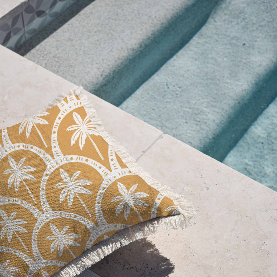 Cushion Cover-Coastal Fringe-Corfu Mustard-60cm x 60cm