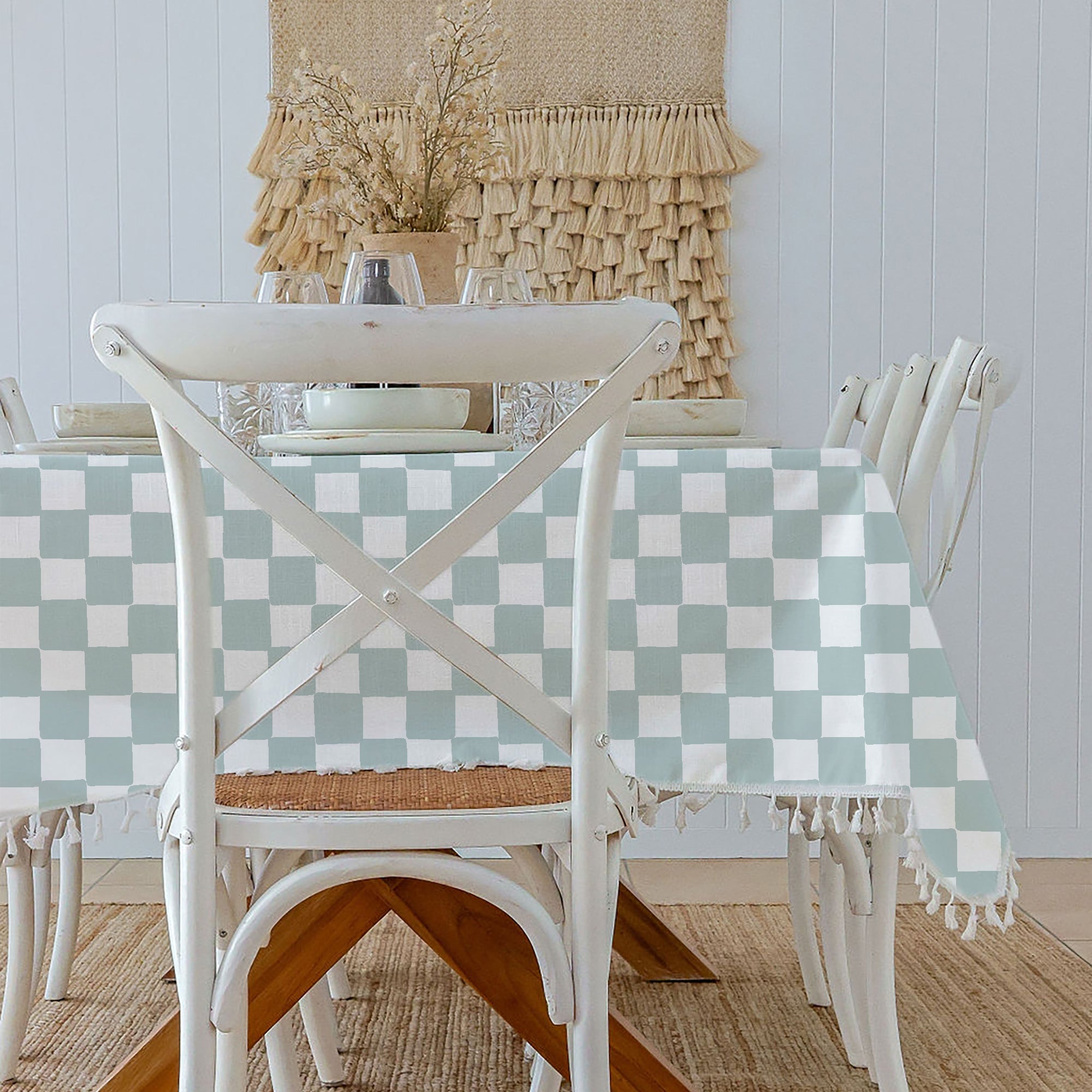 Tablecloth-Check Seafoam-250cm x 142cm