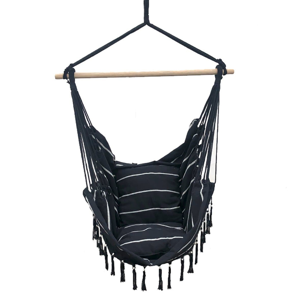 Soho Pinstripe Hanging Hammock Chair with Matching Cushions - Black