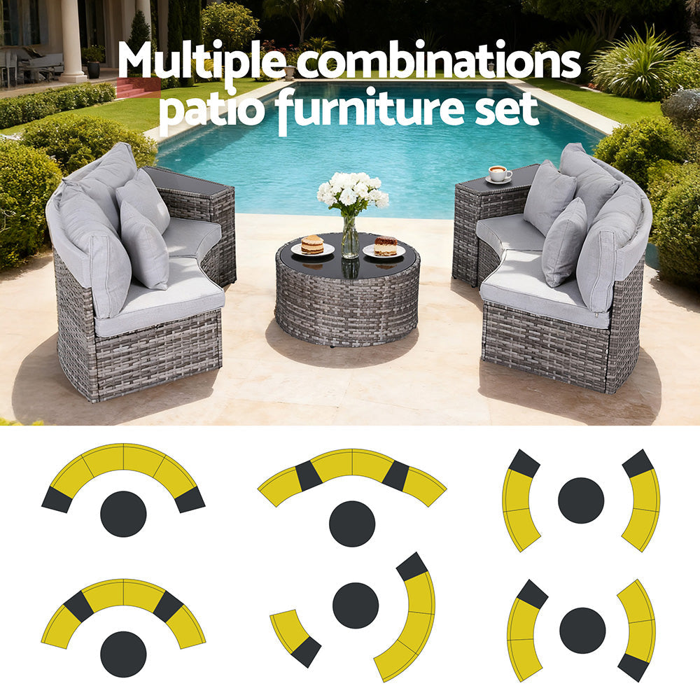Gardeon 4 Seater Outdoor Sofa Set 7PCS Table Chair Set Garden Rattan Patio Furniture