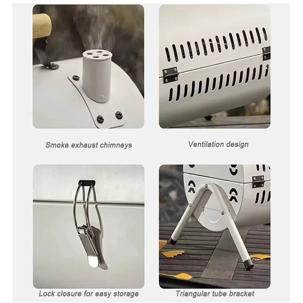 NNEOBA Portable Tabletop Charcoal Grill And Smoker White Outdoor BBQ White