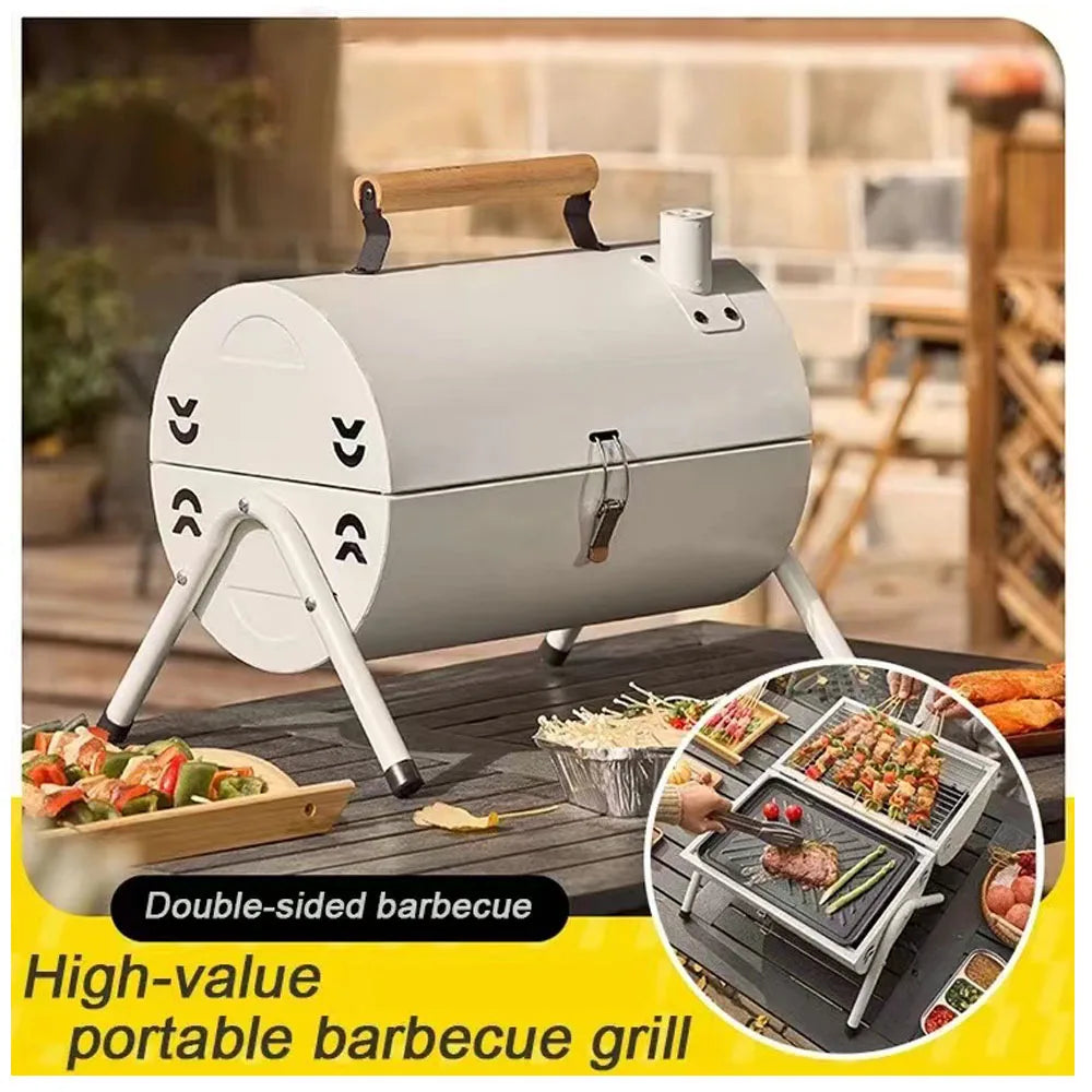 NNEOBA Portable Tabletop Charcoal Grill And Smoker White Outdoor BBQ White