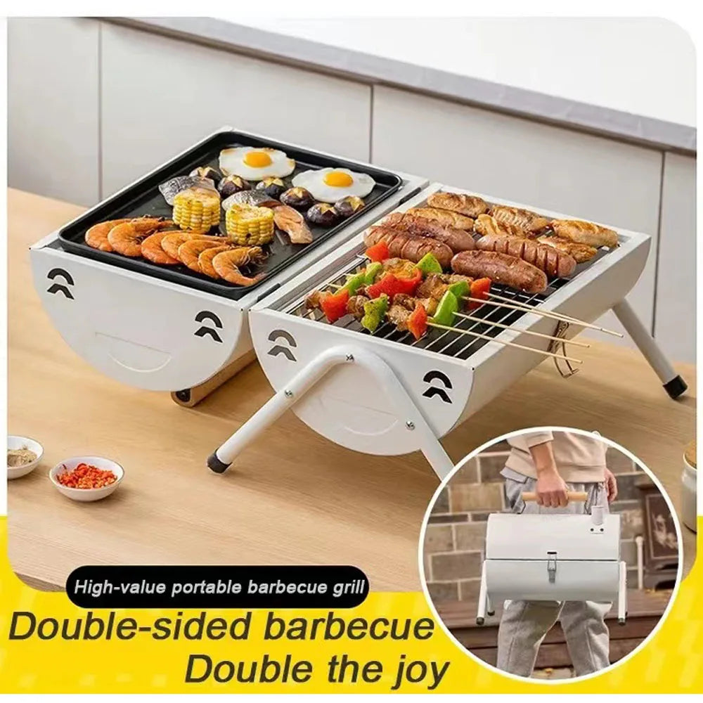NNEOBA Portable Tabletop Charcoal Grill And Smoker White Outdoor BBQ White