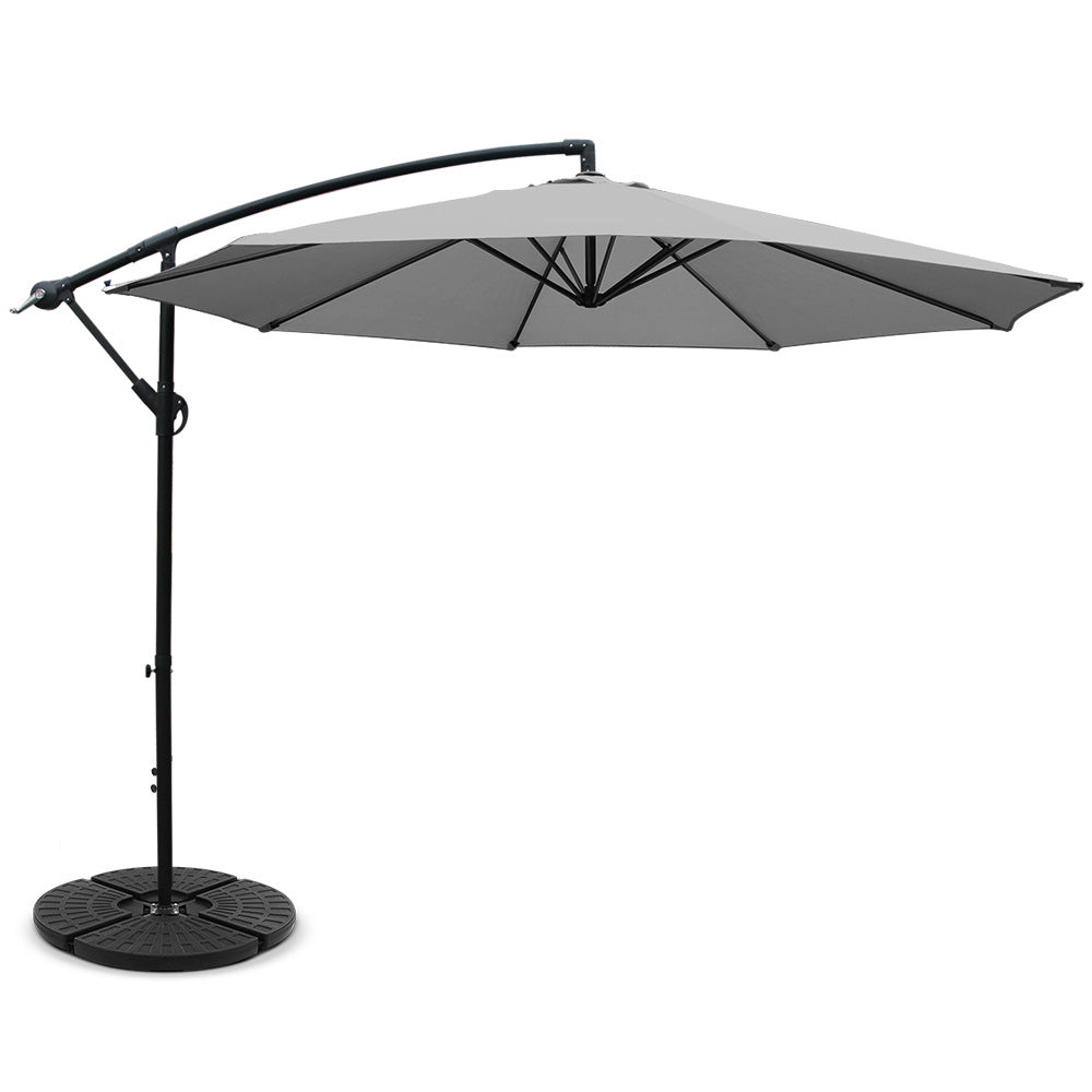 NNEDSZ 3M Umbrella with 48x48cm Base Outdoor Umbrellas Cantilever Sun Beach Garden Patio Grey
