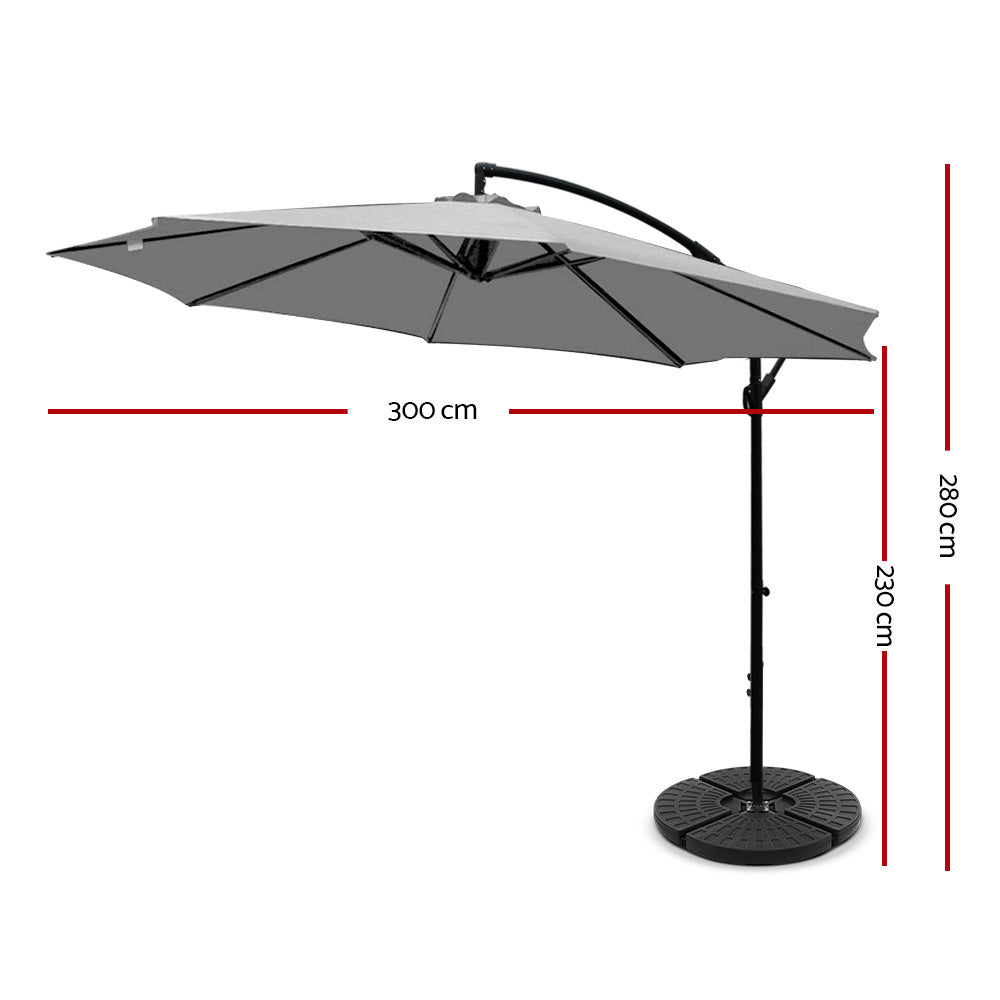 NNEDSZ 3M Umbrella with 48x48cm Base Outdoor Umbrellas Cantilever Sun Beach Garden Patio Grey