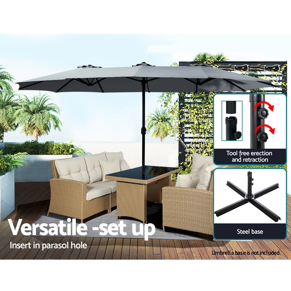 NNEDSZ Outdoor Umbrella Twin Umbrellas Beach Stand Garden Base Sun Patio 4.57m