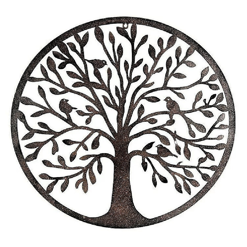 NNEDSZ French Rustic 60cm Tree of Life & Birds Round Metal Wall Garden Art Sculpture
