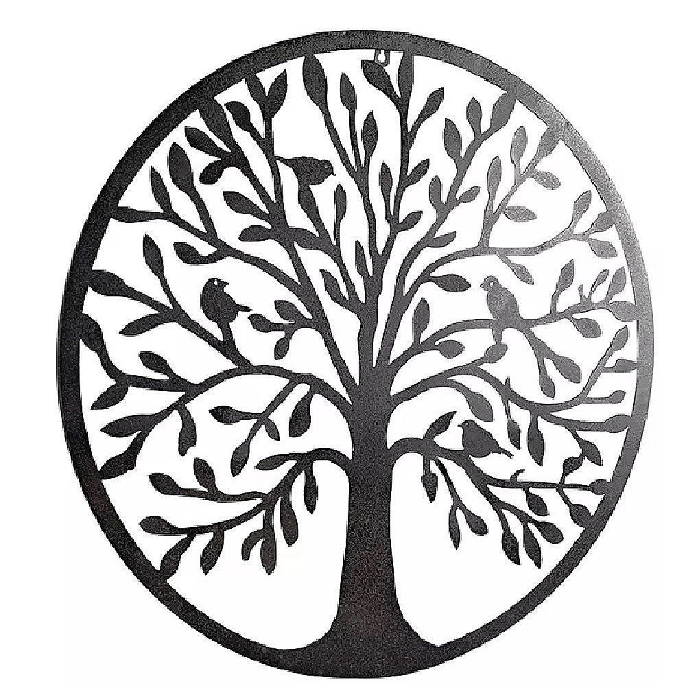 NNEDSZ French Rustic 60cm Tree of Life & Birds Round Metal Wall Garden Art Sculpture