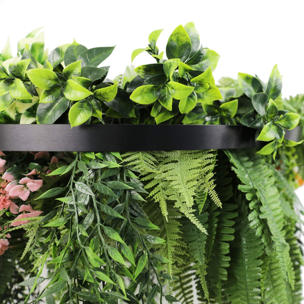 Black Artificial Hanging Plant Disc Chandelier with Trailing Foliage — 40cm UV Resistant